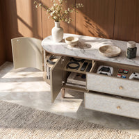 Nacre TV Stand with Mother-of-Pearl Fronts and Marble-Style Top