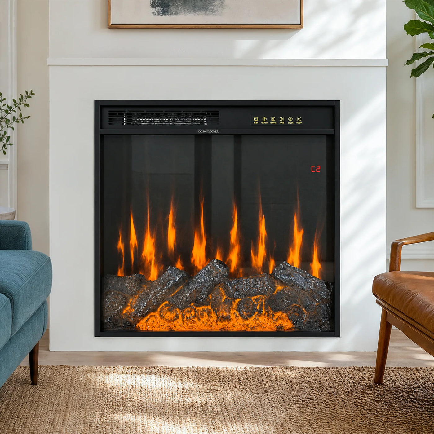24-inch Electric Fireplace Insert with 12-Color Flame