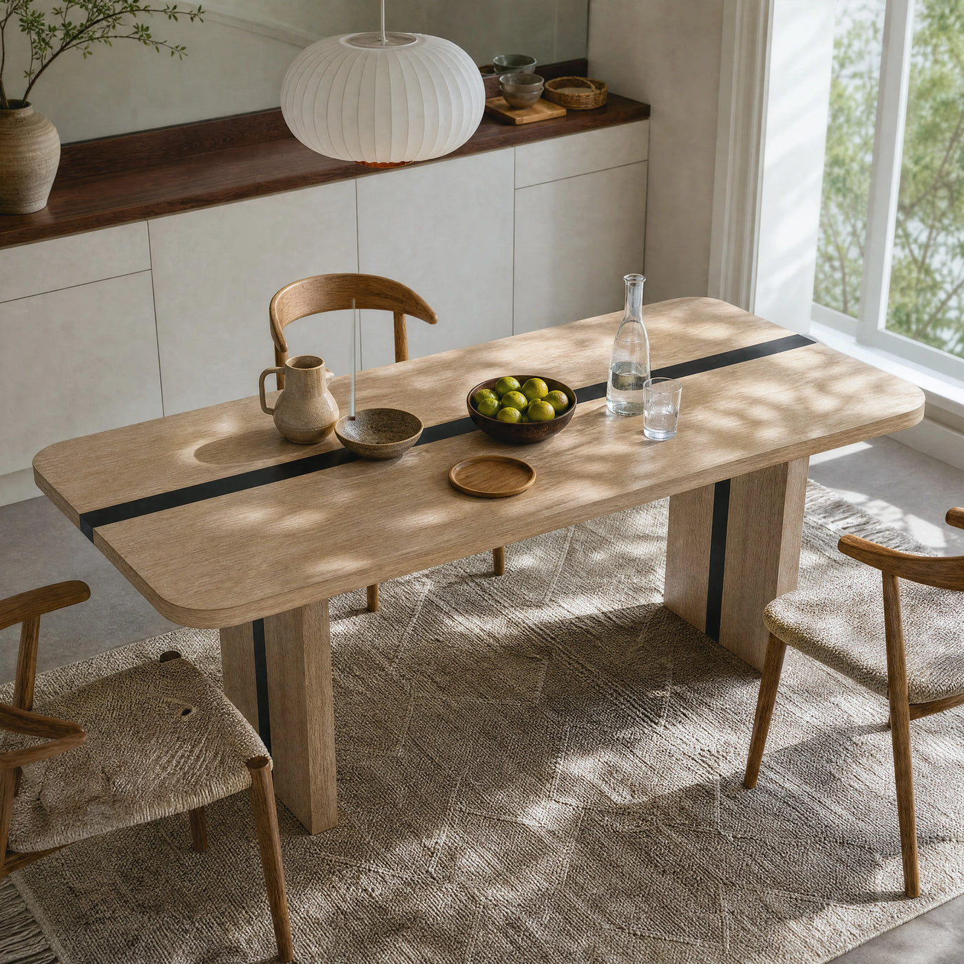 Rounded Edge Wood Grain Dining Table with Metal Frame
