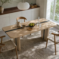Rounded Edge Wood Grain Dining Table with Metal Frame