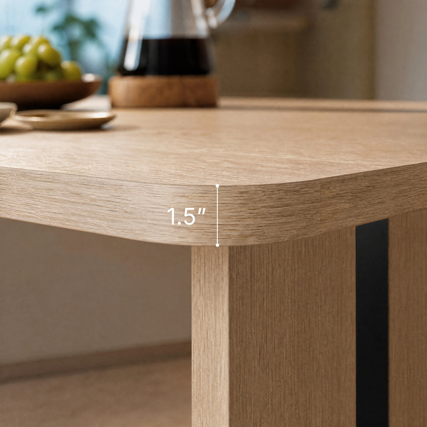 Rounded Edge Wood Grain Dining Table with Metal Frame