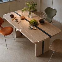 Rounded Edge Wood Grain Dining Table with Metal Frame