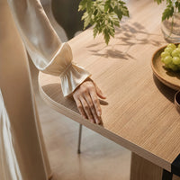 Rounded Edge Wood Grain Dining Table with Metal Frame