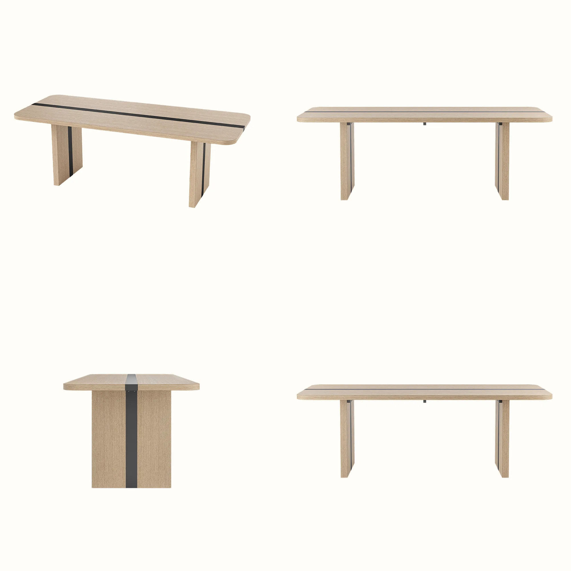 5-Piece Rounded Edge Wood Grain Dining Table Set