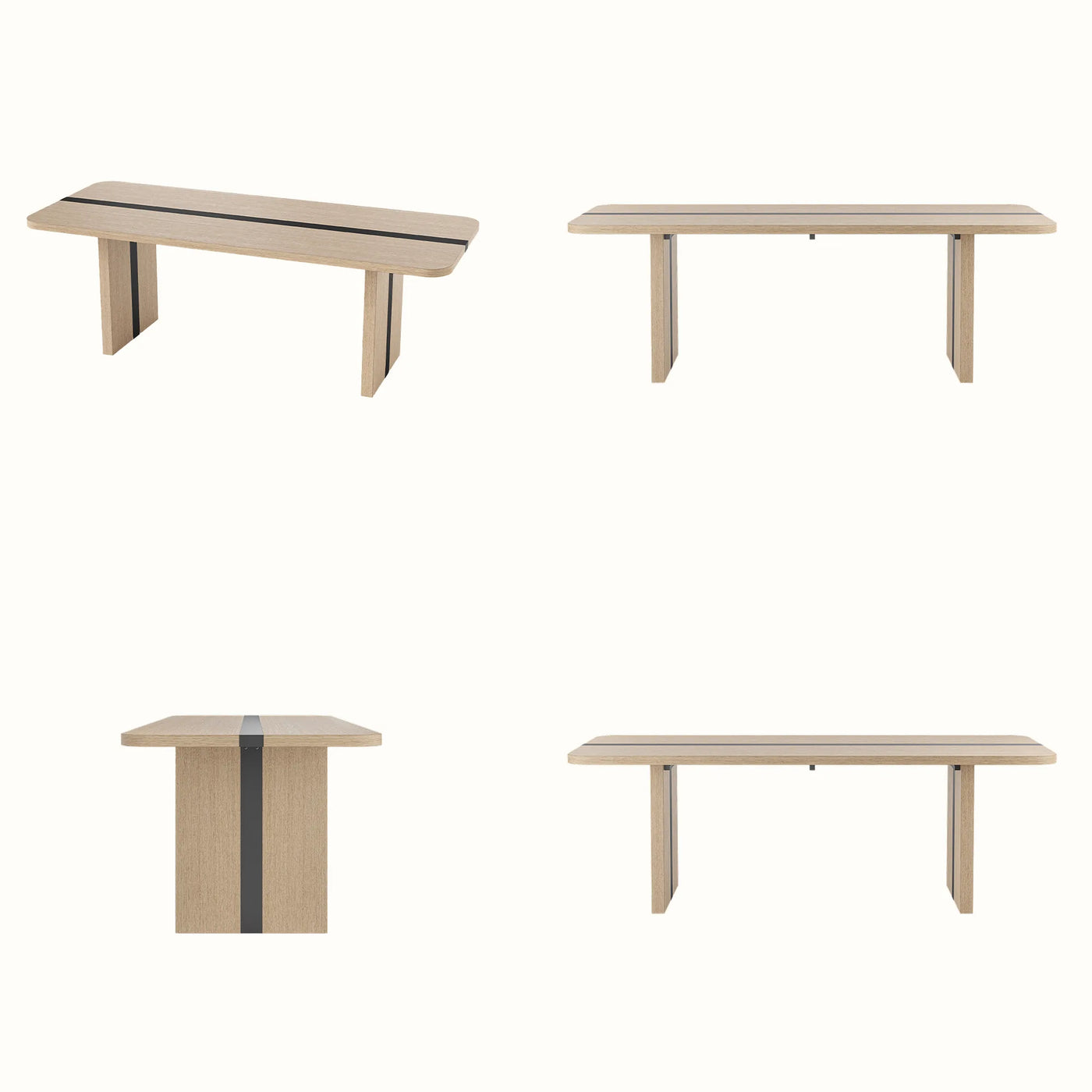 Rounded Edge Wood Grain Dining Table with Metal Frame