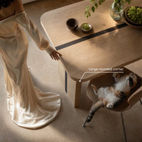 Rounded Edge Wood Grain Dining Table with Metal Frame