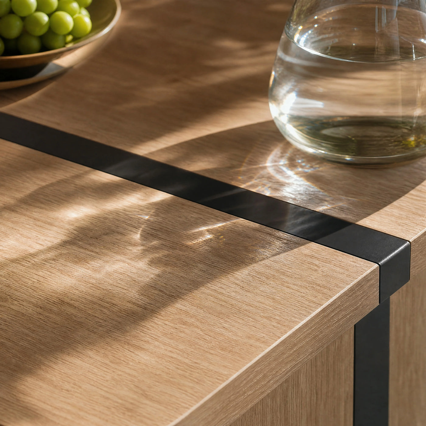 Rounded Edge Wood Grain Dining Table with Metal Frame