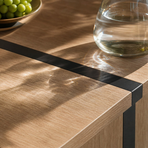 Rounded Edge Wood Grain Dining Table with Metal Frame