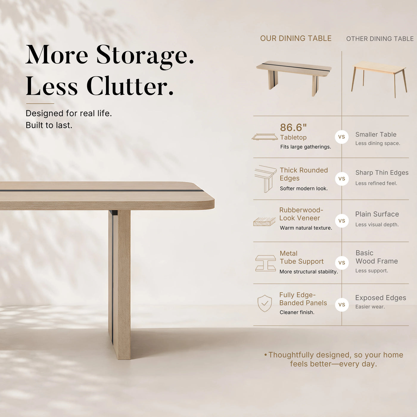 Rounded Edge Wood Grain Dining Table with Metal Frame