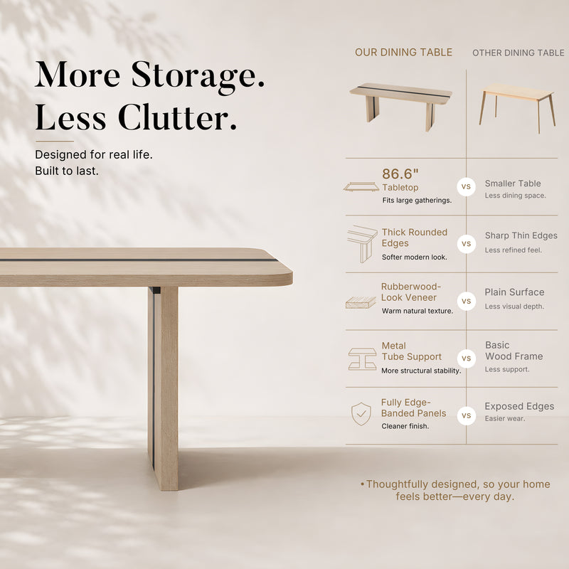 Rounded Edge Wood Grain Dining Table with Metal Frame