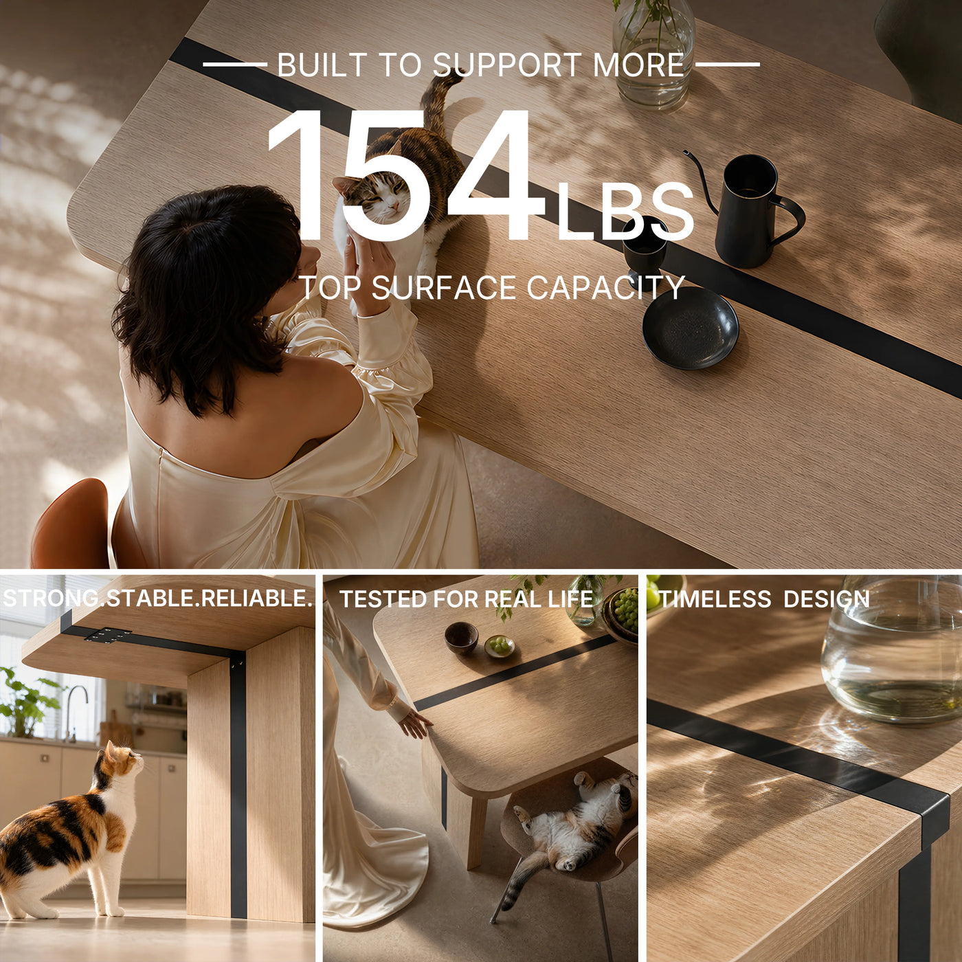 Rounded Edge Wood Grain Dining Table with Metal Frame