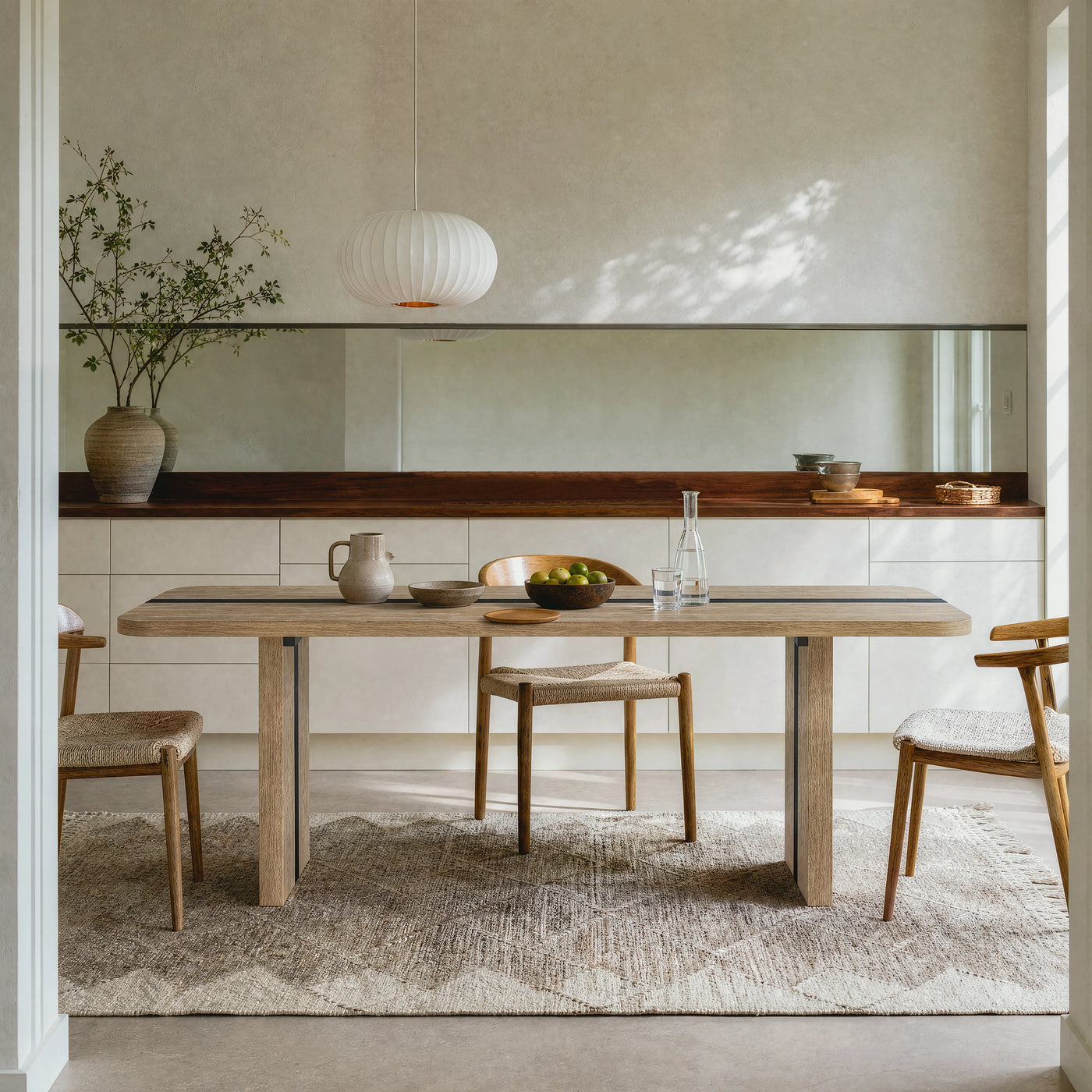 Rounded Edge Wood Grain Dining Table with Metal Frame