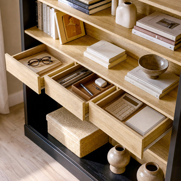 Bookcase and Display Cabinet with 5 Shelves and 3 Drawers