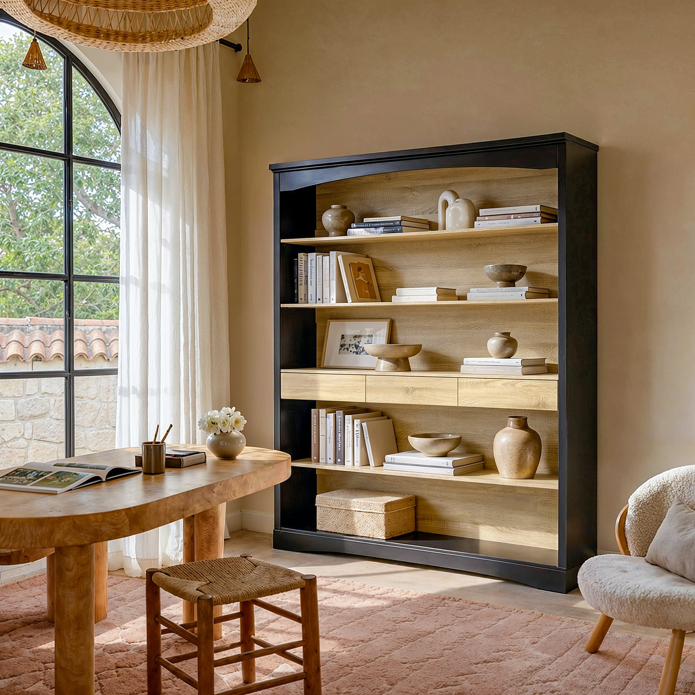 Bookcase and Display Cabinet with 5 Shelves and 3 Drawers