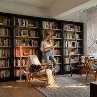 Double Bookcase with Rolling Ladder and 6-Tier Shelves