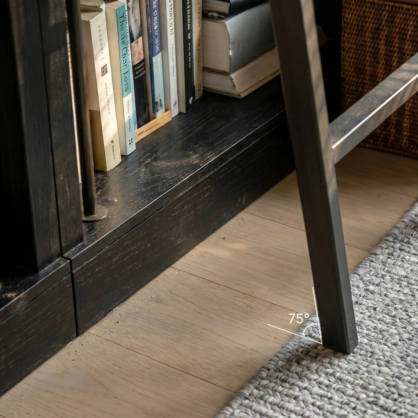 Double Bookcase with Rolling Ladder and 6-Tier Shelves