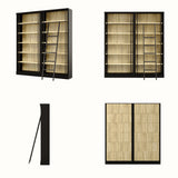 Double Bookcase with Rolling Ladder and 6-Tier Shelves