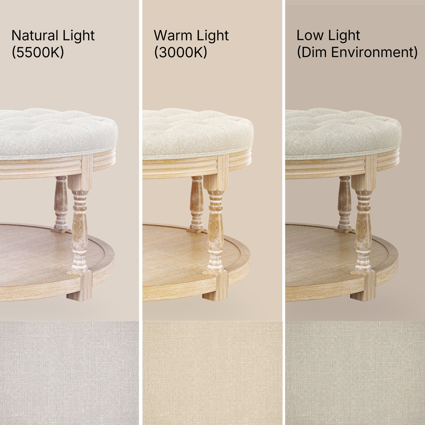 Upholstered Round Coffee Table with Open Shelf Base