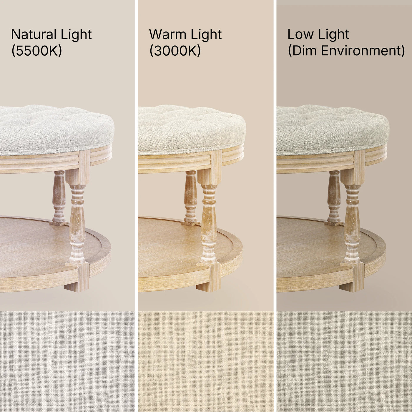 Upholstered Round Coffee Table with Open Shelf Base