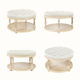 Upholstered Round Coffee Table with Open Shelf Base