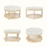 Upholstered Round Coffee Table with Open Shelf Base