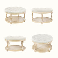 Upholstered Round Coffee Table with Open Shelf Base