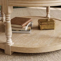 Upholstered Round Coffee Table with Open Shelf Base