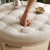 Upholstered Round Coffee Table with Open Shelf Base