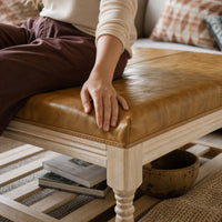 Leather-Top Square Coffee Table with Open Shelf