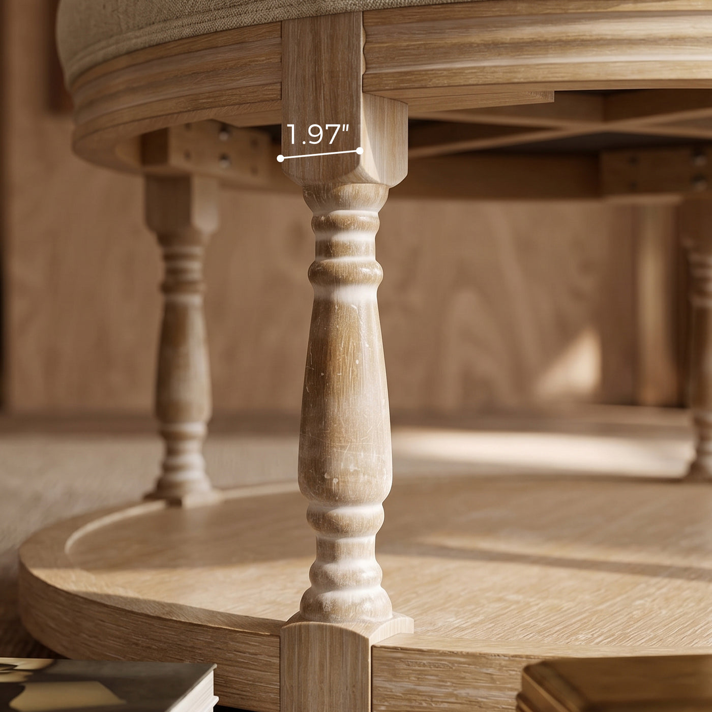 Upholstered Round Coffee Table with Open Shelf Base