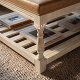 Leather-Top Square Coffee Table with Open Shelf