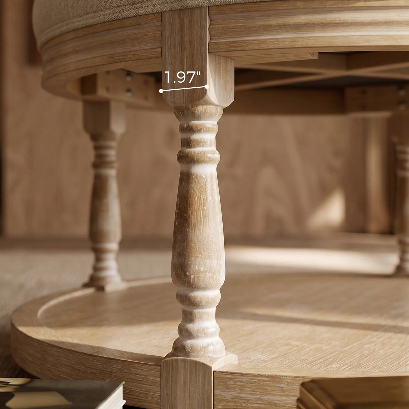 Upholstered Round Coffee Table with Open Shelf Base