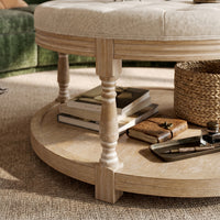 Upholstered Round Coffee Table with Open Shelf Base