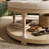 Upholstered Round Coffee Table with Open Shelf Base