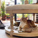Upholstered Round Coffee Table with Open Shelf Base