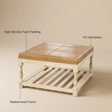 Leather-Top Square Coffee Table with Open Shelf