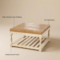 Leather-Top Square Coffee Table with Open Shelf