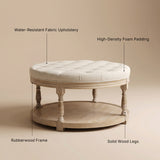 Upholstered Round Coffee Table with Open Shelf Base