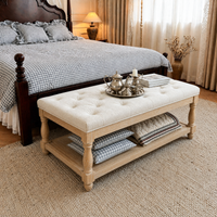 Upholstered Square Coffee Table with Open Shelf Base