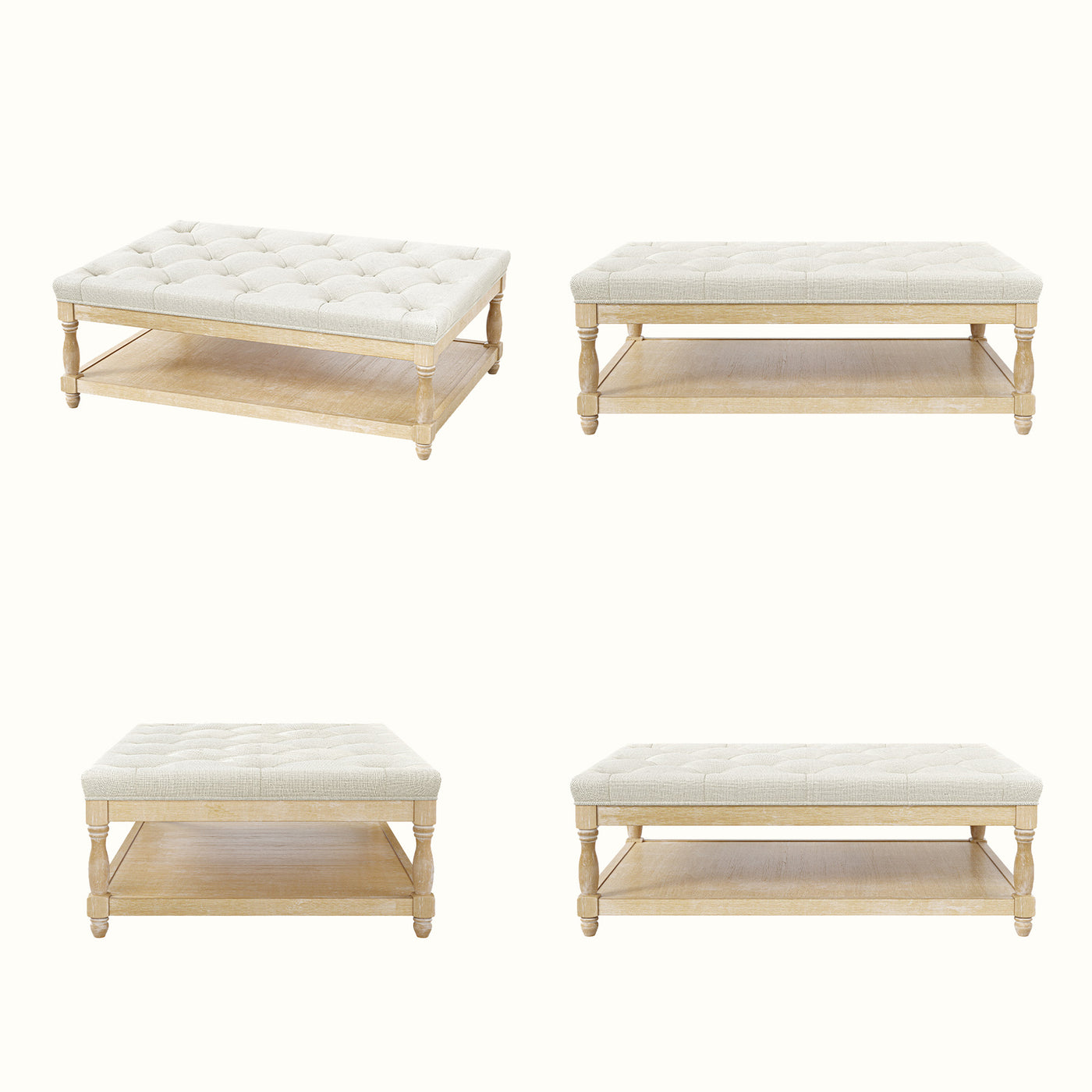 Upholstered Square Coffee Table with Open Shelf Base