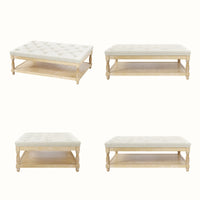 Upholstered Square Coffee Table with Open Shelf Base