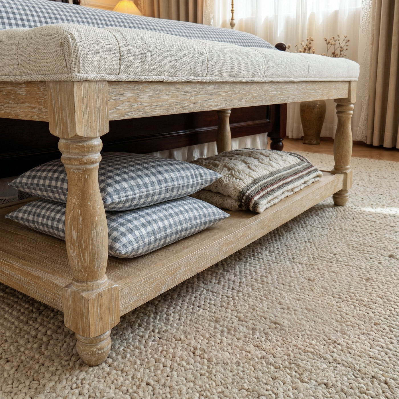 Upholstered Square Coffee Table with Open Shelf Base