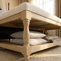 Upholstered Square Coffee Table with Open Shelf Base