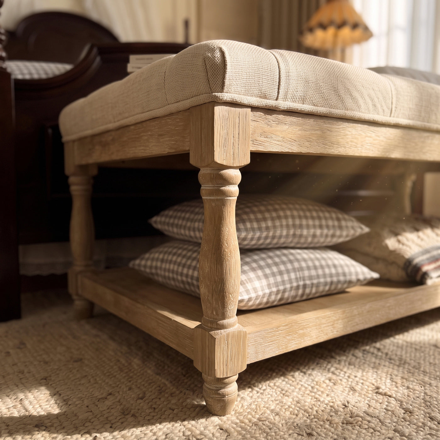 Upholstered Square Coffee Table with Open Shelf Base
