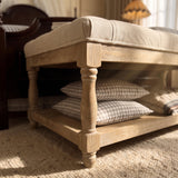 Upholstered Square Coffee Table with Open Shelf Base
