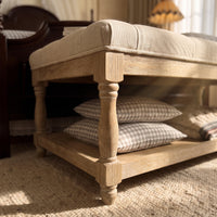 Upholstered Square Coffee Table with Open Shelf Base