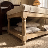 Upholstered Square Coffee Table with Open Shelf Base