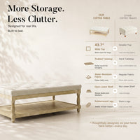 Upholstered Square Coffee Table with Open Shelf Base