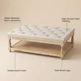 Upholstered Square Coffee Table with Open Shelf Base