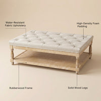 Upholstered Square Coffee Table with Open Shelf Base